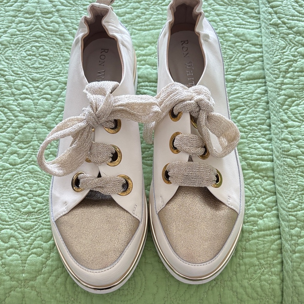 Ron White Women's White and Gold Sneakers